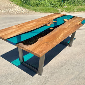 Transparent Blue Elm River Dining Table 